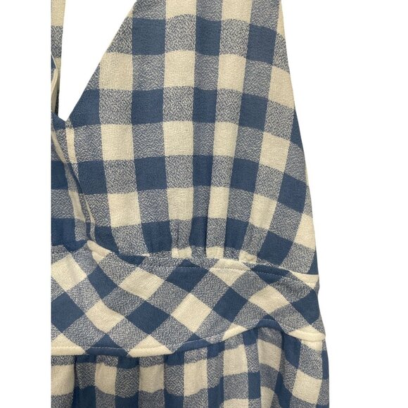 Flying Tomato Blue White Gingham Sleeveless Halter Dress Smocked Back Medium - Picture 3 of 5